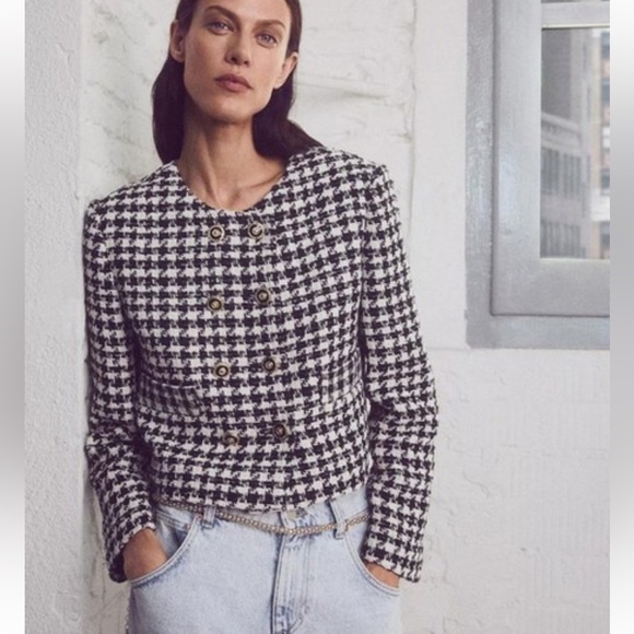 Mango Tweed houndstooth jacket, small - Picture 2 of 8